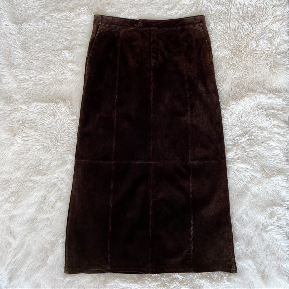 Eddie Bauer Western brown suede maxi skirt Seattle Suede washable suede Sz 12